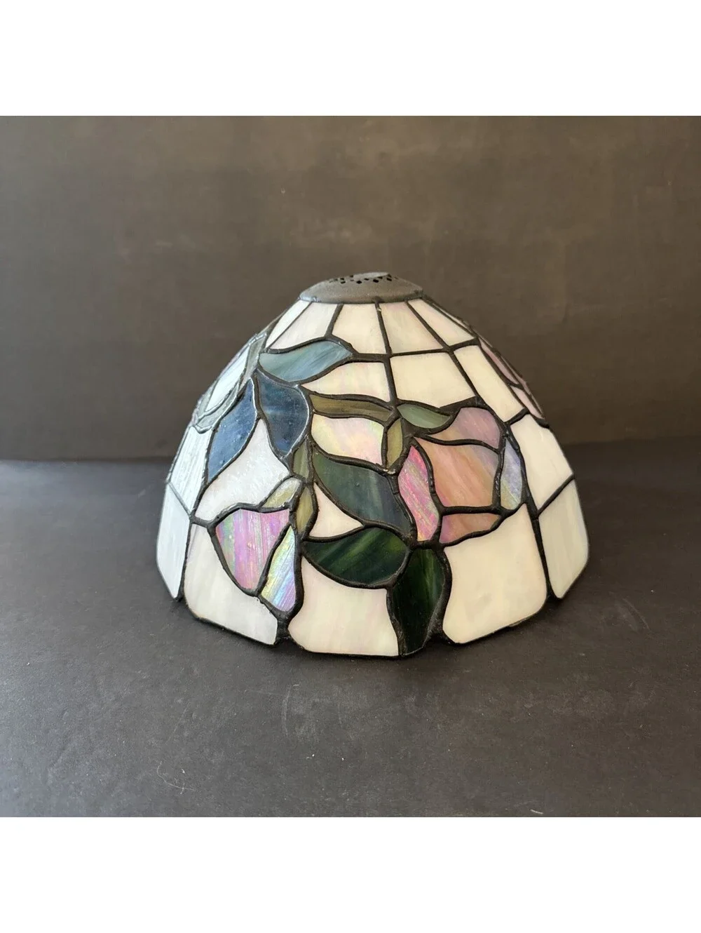 Vintage Tiffany Style Rose Stained Glass Lamp Shade 10” W By 7” H Iridescent